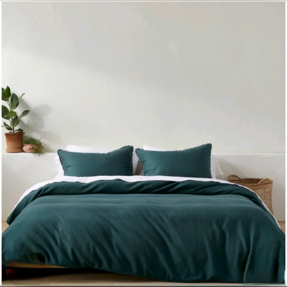 Casaluna F/Q Heavyweight Linen Blend Duvet Cover & Sham Set Dark Teal B…